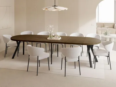 Produktbild von Esstisch Rund Groß XXL Ausziehbar im Loft-Stil – 100 bis 300 cm – Extra Lang Ausziehtisch mit Schwarzen Holzbeinen, Industrieller Tisch für 5-16 Personen – Eiche Braun Rustikal