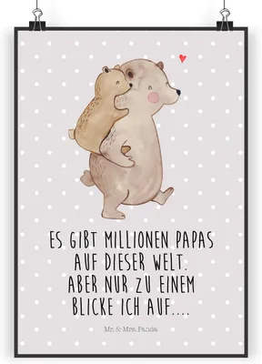 Produktbild von Mr. & Mrs. Panda Bild Papa Bär DIN A4 - Grau Pastell - Geschenk, Geburtstag, Wandbild, Vatertag, Plakat, Vorbild, Muttertag, drucke, Kunstdruck, wanddeko