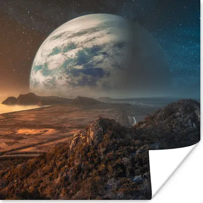 Produktbild von MuchoWow® Poster Planeten - Berge - Sterne 75x75 cm - Wand Dekoration
