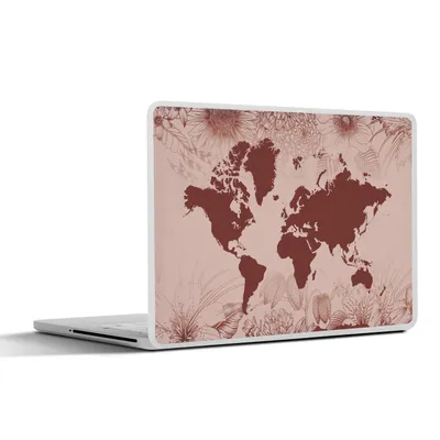 Produktbild von MuchoWow® Laptop Aufkleber Sticker Cover Weltkarte - Blumen - Rot 30x21 cm - Sticker für Laptop - Selbstklebend