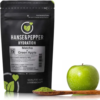 Produktbild von 240g (ca. 20 L Getränk) Hydration Pulver Matcha x Green Apple Geschmack mit Vitamin C aus Acerola & Kokoswasserpulver