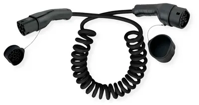 Image de Câble de recharge spiralé pour voiture électrique - Puissance de 11 kW - Connecteur Type 2 - 3 mètres - Noir