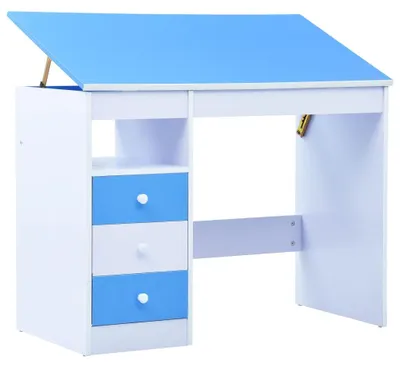 Produktbild von vidaXL Kinderschreibtisch Kippbar Blau und Weiß
