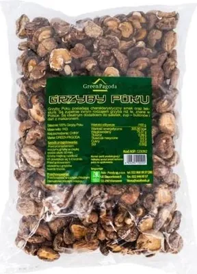Immagine prodotto di Green Pagoda | Funghi shiitake secchi Poku - 2,5-4 cm - Funghi interi - 1 kg - Ingredienti sulla confezione