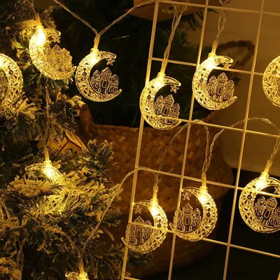 LED-Lichterkette 3 m, 20 warmweiße Sterne & Monde, batteriebetrieben