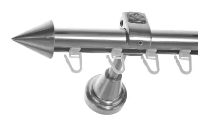 Produktbild von Innenlauf Edelstahl Look Gardinenstange 20mm Wandträger 1-läufig Spitze, Länge wählbar H50 E31 I