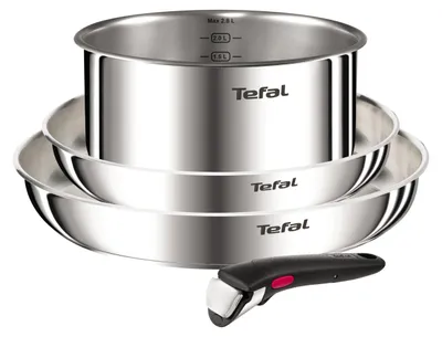 Zdjęcie produktu dla Zestaw naczyń kuchennych Tefal Ingenio Emotion, 4-częściowy, stal nierdzewna, zdejmowany uchwyt, do kuchenek indukcyjnych