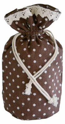 1 Leinensäckchen, braun 11,5cm - weiße Punkte Dots gepunktet Vintage Beutel