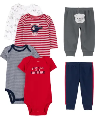 Zdjęcie produktu dla Zestaw 6 częściowy dla chłopców Simple Joys marki Carter's: body (krótki i długi rękaw)
