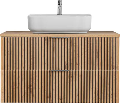 Produktbild von Waschtisch Unterschrank 100 cm mit Waschbecken XANTEN-56 in anthrazit mit Eiche Nb. schwarz gerillt, B/H/T: ca. 100,6/73,2/46,5 cm