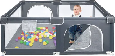 Produktbild von Baby Laufgitter faltbar 120x160cm Laufstall Krabbelgitter mit  Tragetasche Dunkelblau