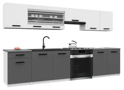 Immagine prodotto di Belini - Angolo cottura moderno ITALIA 4 - Mobili da cucina 260 cm bianco-grigio opaco - Cucina componibile con pensili, mobili base e piani di lavoro
