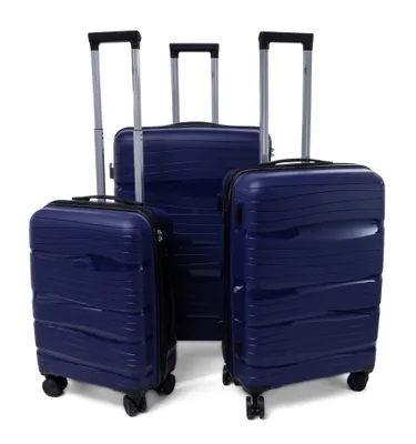 Obrázek produktu pro RGL PP3 Sada kufrů Sada cestovních kufrů Trolleyset Polypropylenová sada kufrů 3v1 3ks XXL XL L Barva: Tmavě modrá