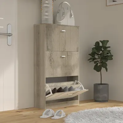 Produktbild von VCM Holz Schuhschrank | Maße: H. 105 x B. 59 x T. 22 cm | 3 Klappen - Sipos L