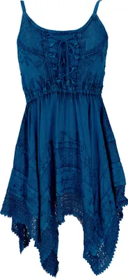 Produktbild von Besticktes Indisches Minikleid Boho Chic, Zick Zack Hippie Tunika, Mittelalterkleid - Blau, Damen, Viskose, Kleider