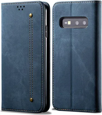 Produktbild von Galaxy S10e Hülle, LaimTop Denim Leder Brieftasche Magnetverschluss Flip Bookstyle Schutzhülle mit Standfunktion für Samsung Galaxy S10e Blau
