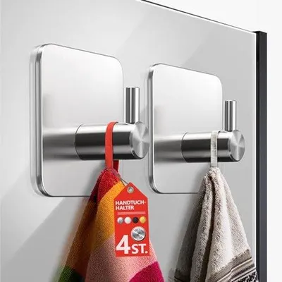 Produktbild von Famanu Handtuchhaken ohne Bohren - Set von 4 rostfreien selbstklebenden Haken