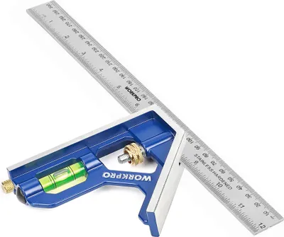 Produktbild von WORKPRO Kombinationswinkel 300mm, Anschlagwinkel Universalwinkel mit Wasserwaage und Anreissnadel, Einstellbar Winkelmesser aus Edelstahl 90/45 Grad Messwerkzeug mit Zinklegierungsgriff