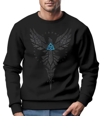Produktbild von Sweatshirt Herren Munin Raven Odin Valknut Valhalla Wikinger Nordmänner Mythologie Rundhals-Pullover Neverless® schwarz S