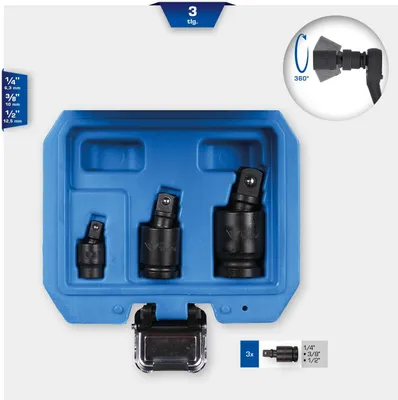 Immagine prodotto di Set di snodi sferici 1/4" + 3/8" + 1/2", 3 pezzi