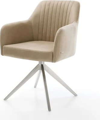 Produktbild von DELIFE Esszimmerstuhl Greg-Flex Mikrofaser Beige Vintage Kreuzgestell breit Edelstahl Taschenfederkern