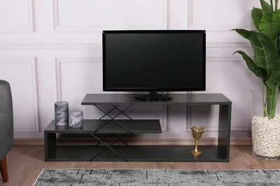 Produktbild von skye-decor, TV-Ständer, Anthrazit, Zigzag Design, 120 x 40 x 30 cm, 18mm melaminbeschichtete Spanplatte, mit zahlreichen Regalen, im industriellen Stil, Hergestellt in der Türkei