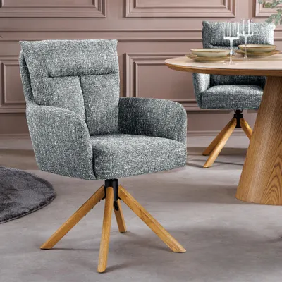 Produktbild von riess-ambiente Drehbarer Stuhl BIG GEORGE grün Strukturstoff Eichenholz mit Armlehne Esszimmerstuhl