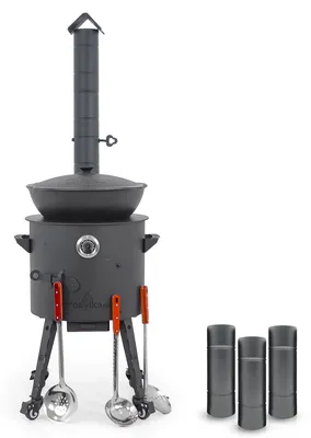 Produktbild von Posylka.de Feuerstelle Utschak Set Ø 40 cm Kazan 12 L flach Verlängerungsrohr Kochringe, (13-St)