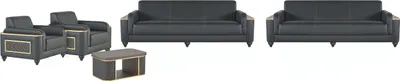 Produktbild von Schwarze Wohnzimmer Garnitur Designer Möbel 3-Sitzer 2x Sessel 5tlg