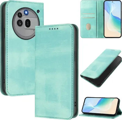 Produktbild von Handyhülle für Nothing Phone (3a) Pro, Vintage Leder RFID Schutz Kartenfach Standfunktion Magnetische Klapphülle Türkis