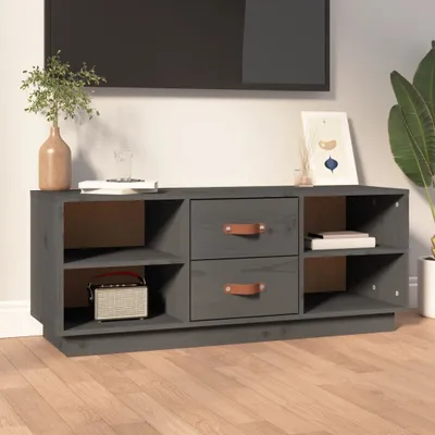 Produktbild von Möbel TV-Schrank Grau 100x34x40 cm Massivholz Kiefer - TV-Schränke &37188