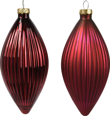 Produktbild von Christbaumschmuck Glas Olive 13cm 3 Stück geriffelt - Ochsenblut