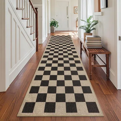 Obrázek produktu pro Koberec Läufer, vhodný do chodby, protiskluzový, omyvatelný, rozměry 80x300 cm, moderní geometrický design, materiál: polyester