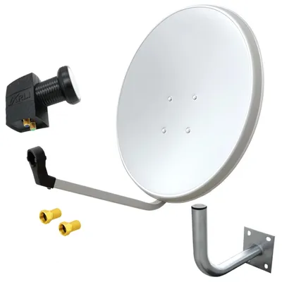Produktbild von ARLI 60 cm HD Sat Anlage Weiß mit Twin LNB + Wandhalter 25 cm + 2x F-Stecker vergoldet - 2 Teilnehmer