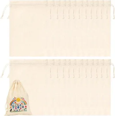 Zdjęcie produktu dla Mała torba z płótna 10 x 15 cm, bawełniana torba ze sznurkiem, kolorowa