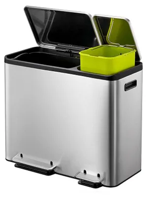 Produktbild von EKO - EcoCasa Recycler Treteimer 30+15 Liter - Stainless steel Plastic  - Matt Edelstahl