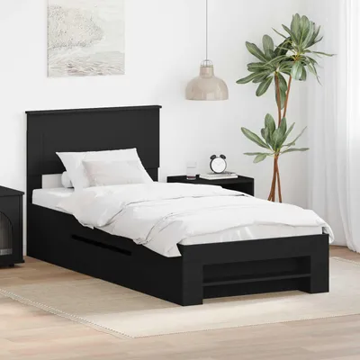 Zdjęcie produktu dla Maison Exclusive – rama łóżka z zagłówkiem, czarna, 80 x 200 cm, materiał drewnopochodny