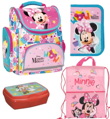 Produktbild von Minnie Maus Schulranzen 4 tlg. Set - Tornister Federtasche Turnbeutel Brotdose