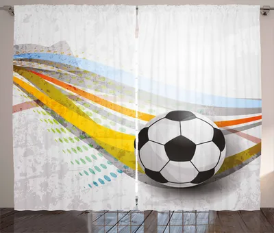 Produktbild von ABAKUHAUS Teen Zimmer Rustikaler Vorhang, Fußball-Fußball-Linien, Wohnzimmer Universalband Gardinen mit Schlaufen und Haken, 280 x 225 cm, Mehrfarbig