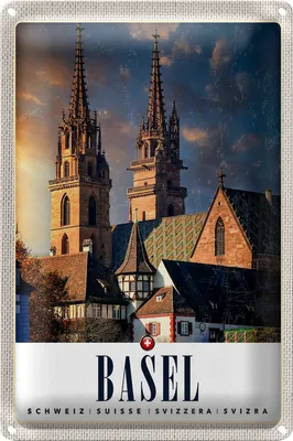 Produktbild von Blechschild Reise 40x30cm Basel Schweiz Kirche Architekur Urlaub