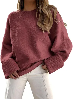 Imagen del producto de Jersey holgado de cuello redondo - Fucsia