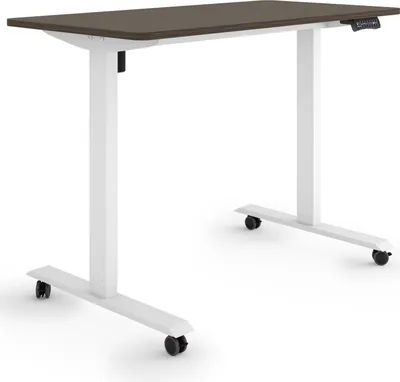 Produktbild von ESMART Germany ETX-121WE 120 x 60 cm Ebenholz Nachbildung Ergonomischer Steh-Sitz-Schreibtisch auf Rollen Stufenlos elektrisch höhenverstellbar 78,5 - 128,5 cm 3x Memory Aktivitätserinnerung Soft-Start/Stopp