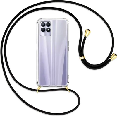 Produktbild von Handykette Backcover-Schutzhülle mit Band (Metall goldfarben) für Realme 8i - schwarz