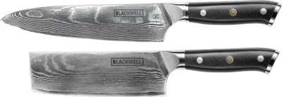 Immagine prodotto di Set di coltelli Blackwell (coltello da chef + spelucchino / coltello nakiri) - Stile giapponese - 67 strati di acciaio Damasco - VG10 - 2 pezzi