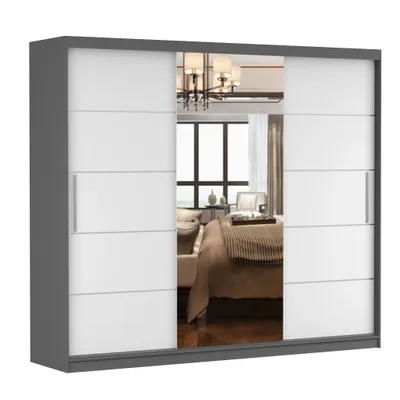 Obrázek produktu pro Šatní skříň s posuvnými dveřmi Astra, 233 cm, šedá/bílá, se zrcadlem