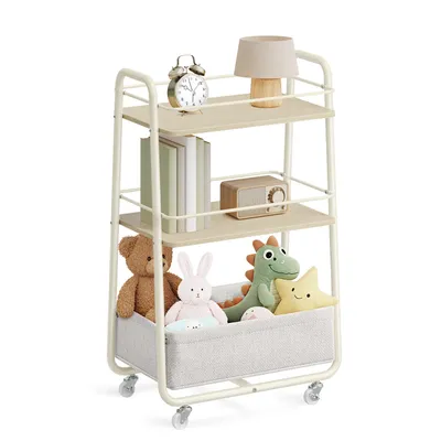Produktbild von VASAGLE Beistellwagen, Rollwagen mit Korb, Rollen mit Bremse Wohnzimmer, beige