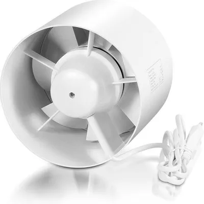Productafbeelding van Ventilator 150 mm, wit, met terugslagklepsysteem voor afvoersystemen