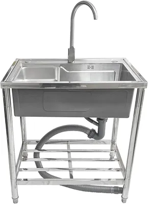 Produktbild von Einzelne Schüssel für Utility-Spüle, Freistehende kommerzielle Küchenspüle mit Lagerregalen, Edelstahl-Handwaschstation für Außenküchen