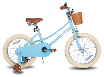 18-Zoll Kinderfahrrad für Mädchen, blau, mit Stützrädern und Korb