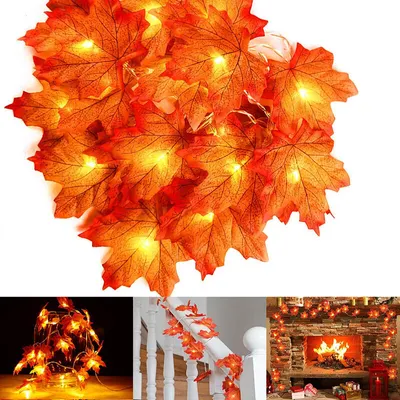 Image de Halloween Décorations Guirlande d'automne, guirlande lumineuse d'érable d'automne 3m 20 LED, guirlande d'automne pour l'automne, Thanksgiving, Noël, décoration d'extérieur